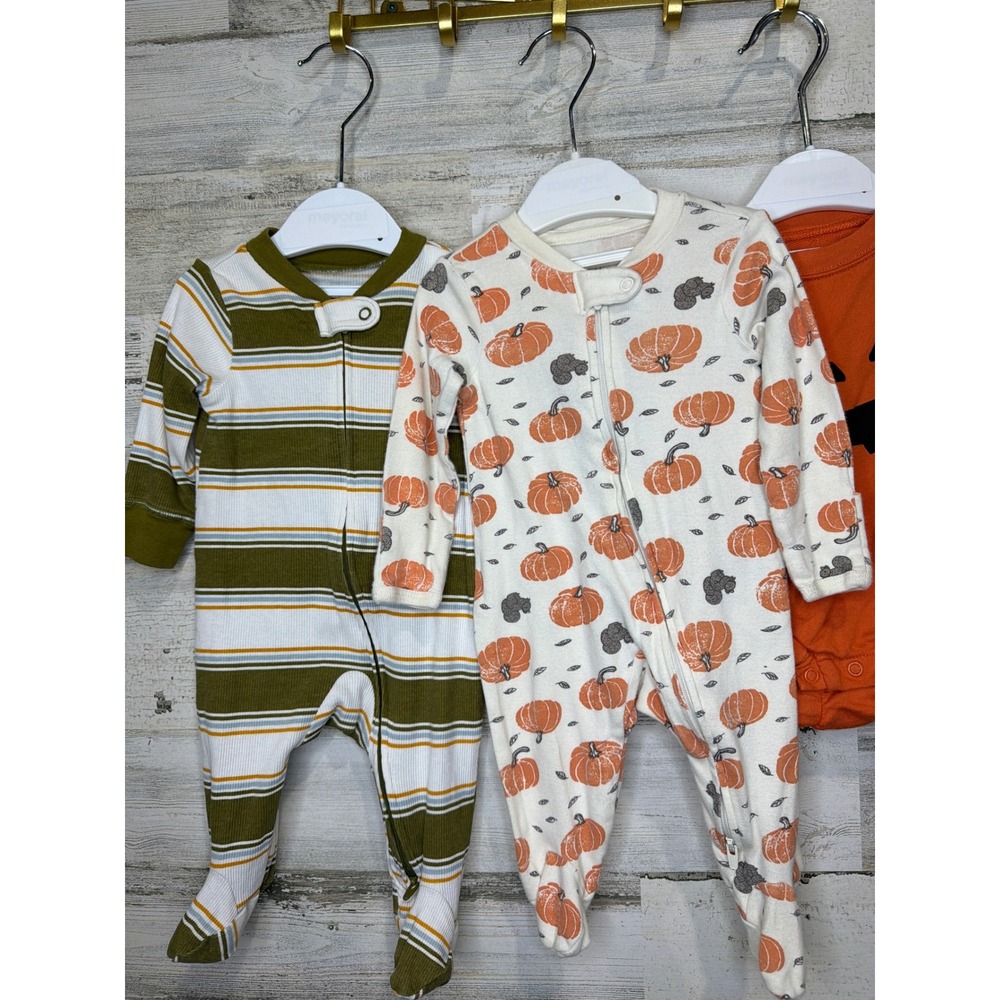 Halloween Fall Lot Boys 0/3M 3M Orange Black Pumpkin Boo - Picture 4 of 4